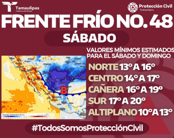 Frente frío No. 48 provocará lluvias, viento fuerte y descenso de temperatura este fin de semana