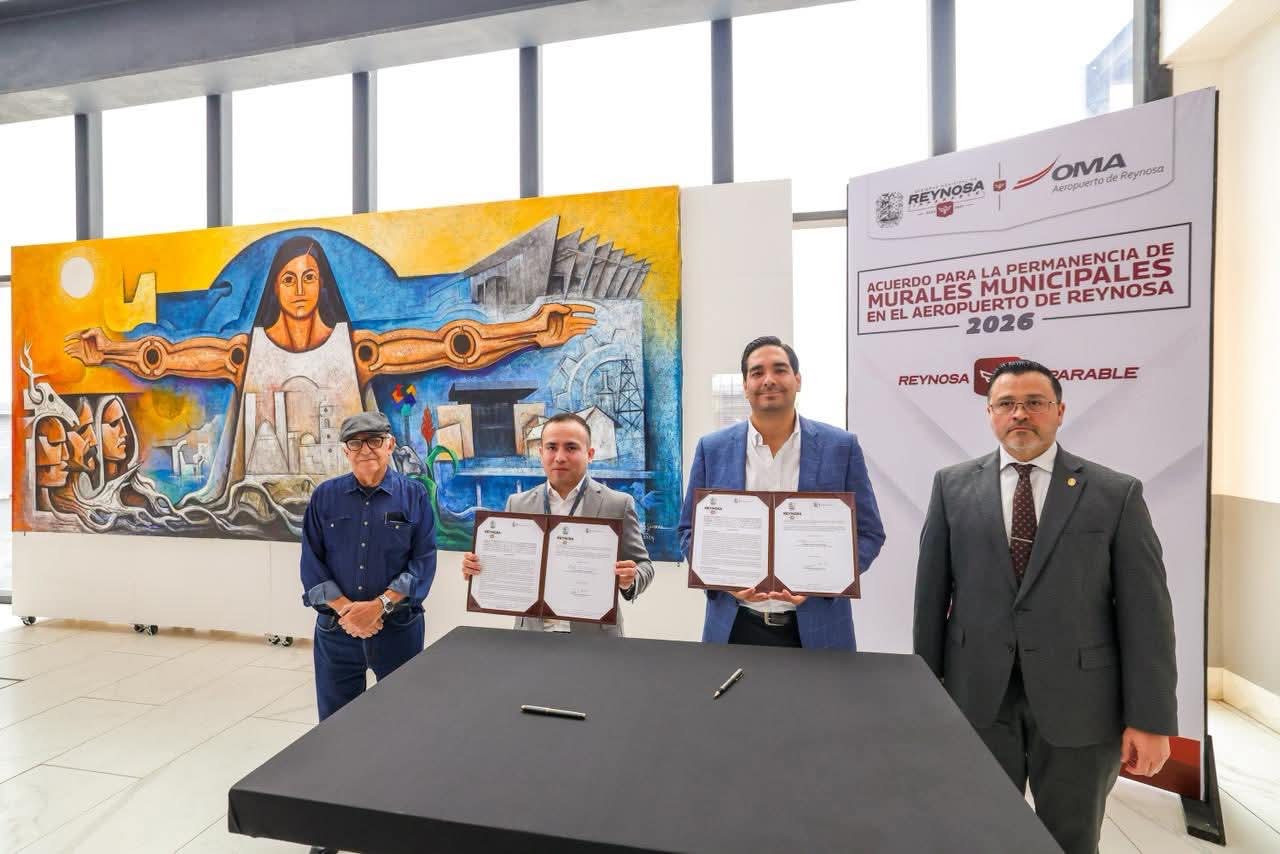 Firmaron Gobierno de Carlos Peña Ortiz y Aeropuerto Internacional Lucio Blanco la conservación de Murales