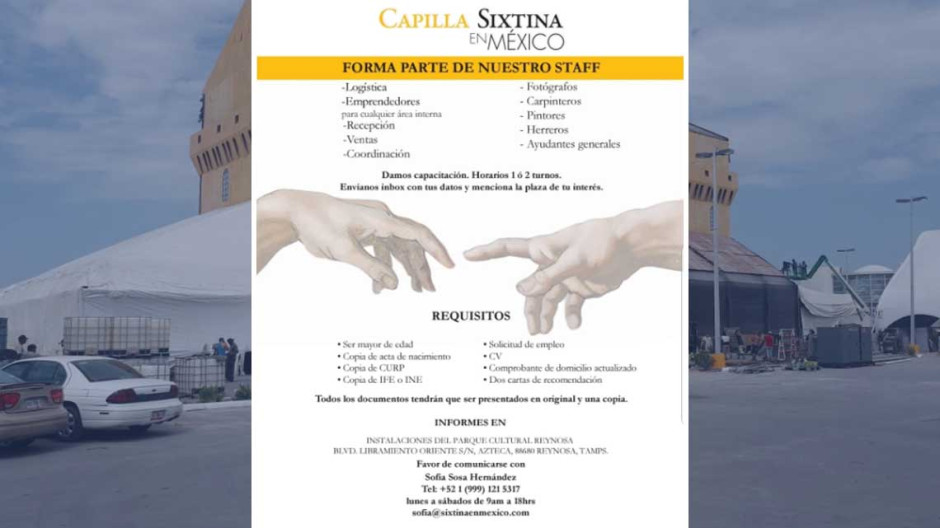 Capilla Sixtina en Reynosa promueve bolsa de trabajo