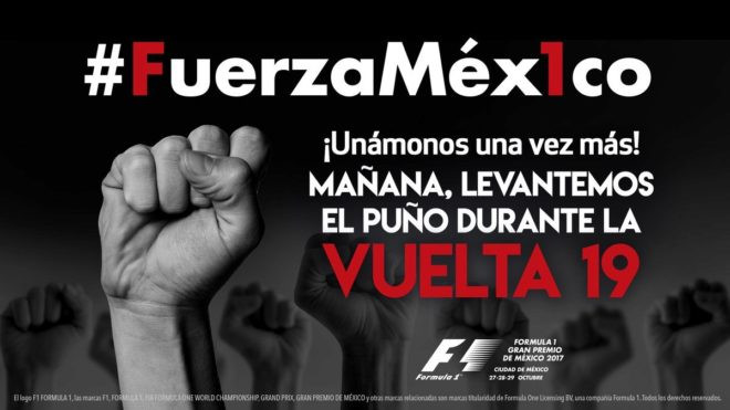 Rinden homenaje en vuelta 19 de F1 a victimas del sismo