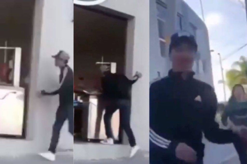 Joven muerde trompo al pastor de una taquería