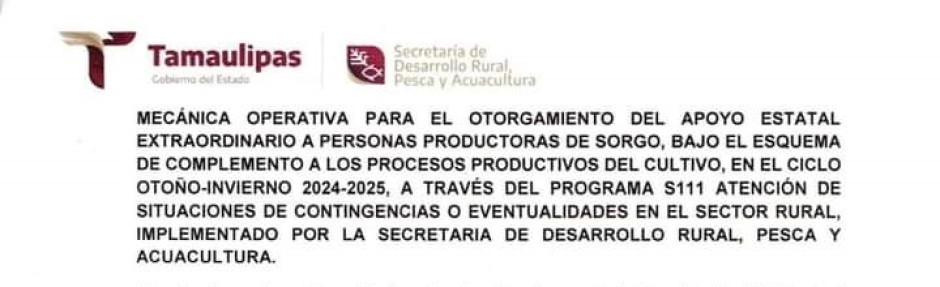 Se dan a conocer reglas de operación para apoyo a sorgueros en especie