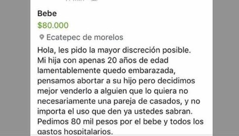 Mujer quería vender a su nieto por Facebook