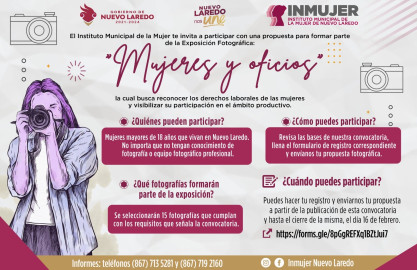 INMUJER invita a participar en la convocatoria para exposición fotográfica "Mujeres y Oficios"