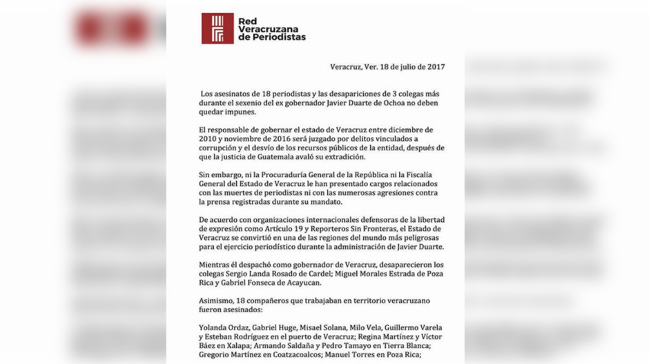 Periodistas piden que investiguen a Duarte por la muerte de 18 colegas