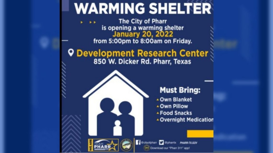 Pharr abre al público refugio por bajas temperaturas