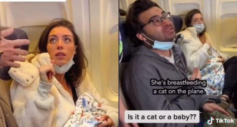 Mujer amamanta durante vuelo a un gato…¿de peluche?