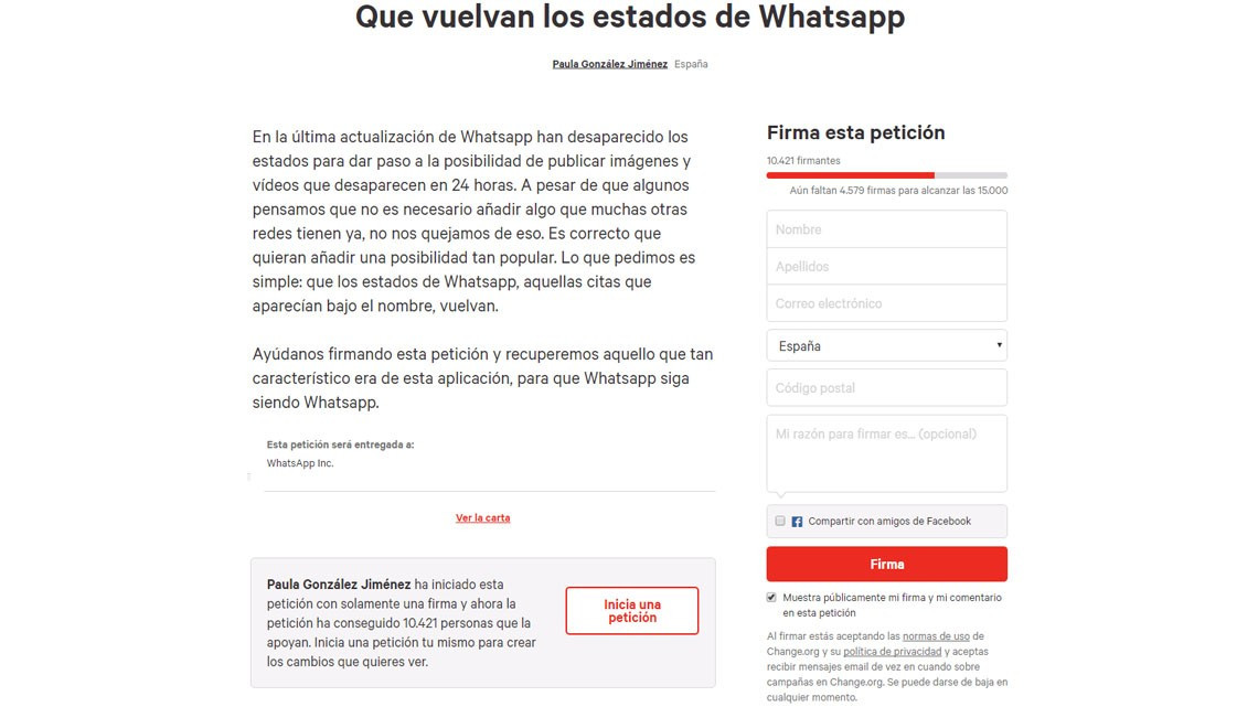 Usuarios piden que antiguos estados de WhatsApp regresen
