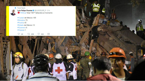 Suman 307 muertes tras el sismo 