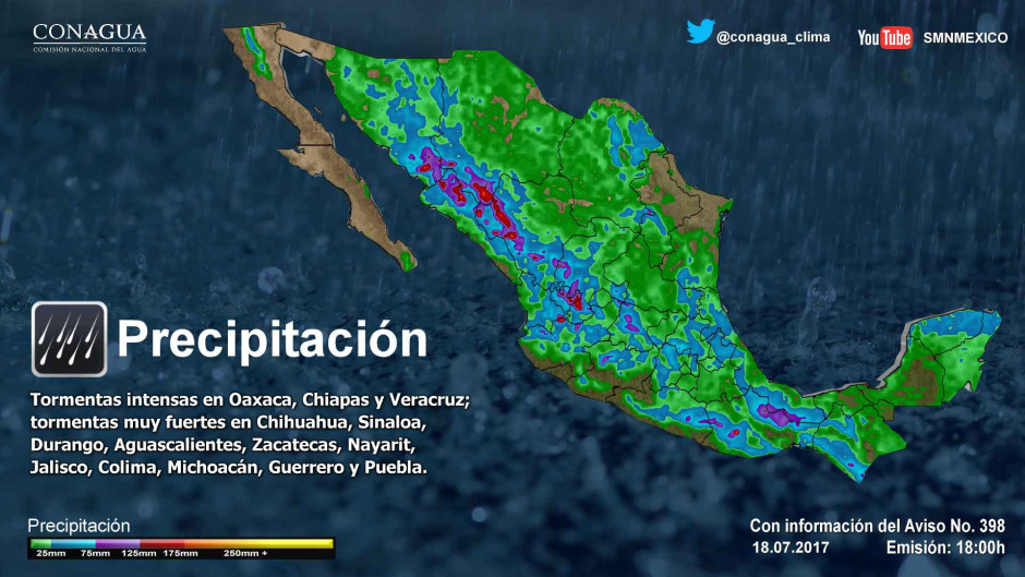 Prevén tormentas de fuertes a muy fuertes en 23 estados del país 