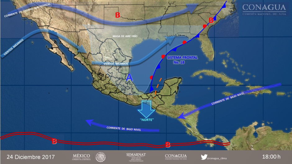 Sistema Frontal No. 18 traerá masa de aire frío