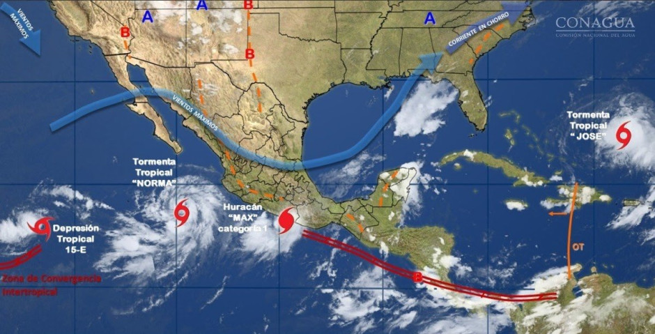 Tormenta tropical Norma, al sur de BCS, se desplaza lento hacia el norte