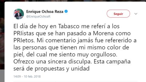 Se disculpa Enrique Ochoa por comentario sobre 'prietos'
