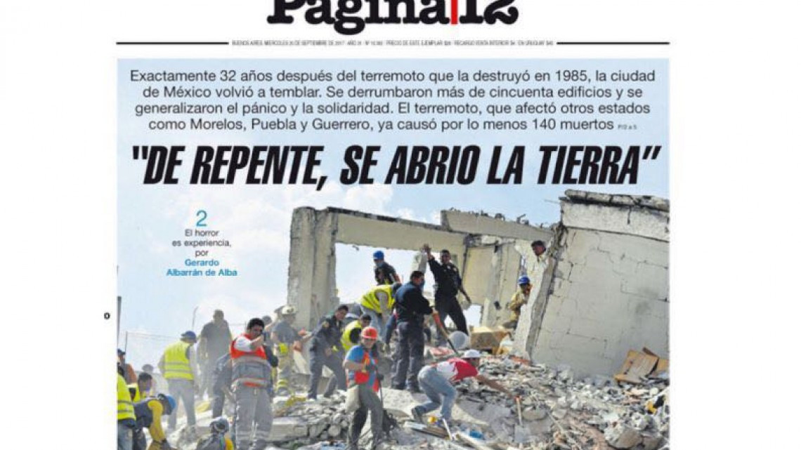 Sismo de México en portadas internacionales