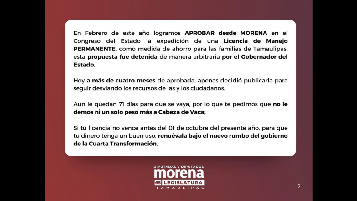 Pide Morena no renovar licencias de manejo permanentes