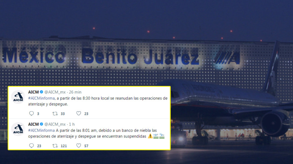 Reanuda operaciones AICM tras banco de niebla