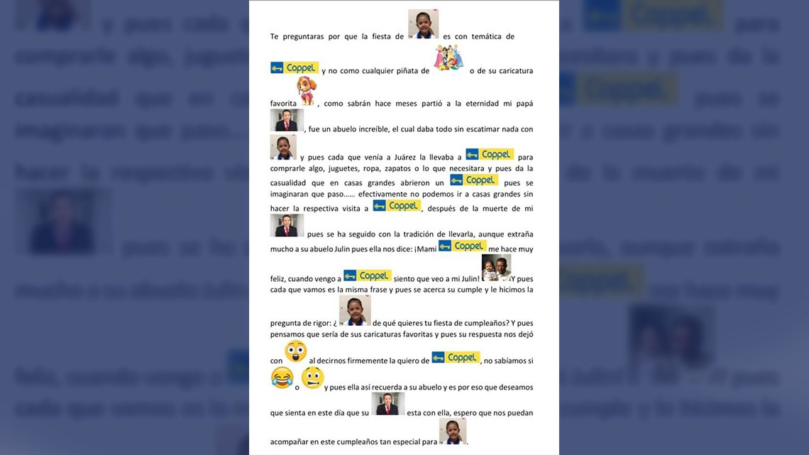 Niña de Ciudad Juárez pide fiesta con temática de Coppel