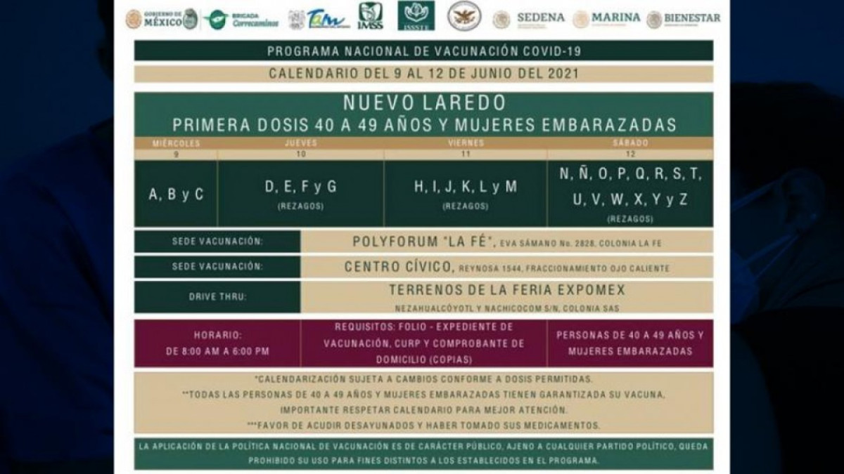 Inicia vacunación contra Covid-19 a personas de 40 a 49 Nuevo Laredo y otros 7 municipios 