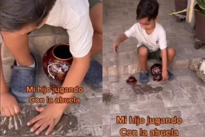Niño se pone a jugar con las cenizas de su abuela