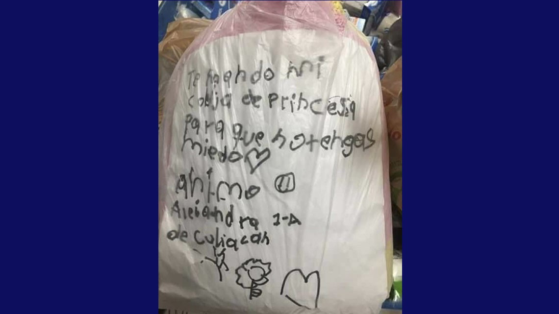 Envían víveres con lindos mensajes de aliento
