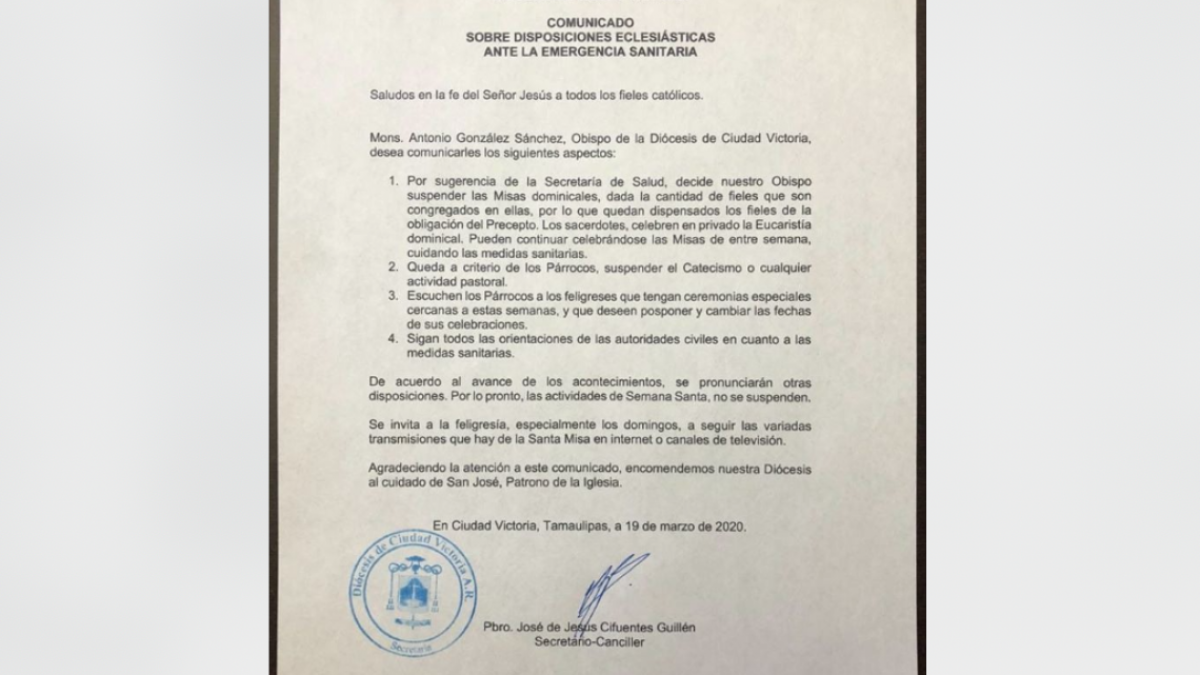 Diócesis suspenden misas por coronavirus