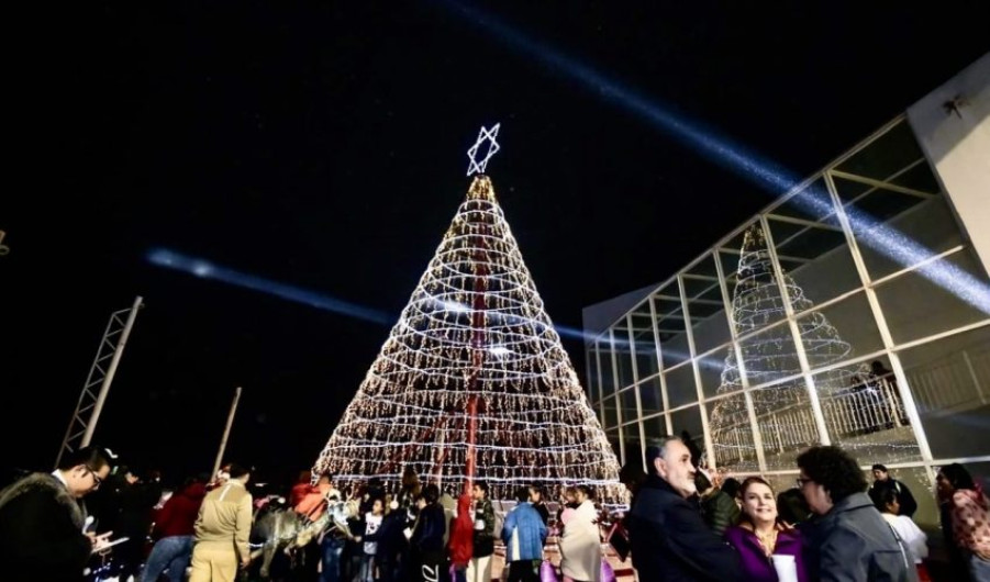 Encienden pino navideño en el Museo Tamux