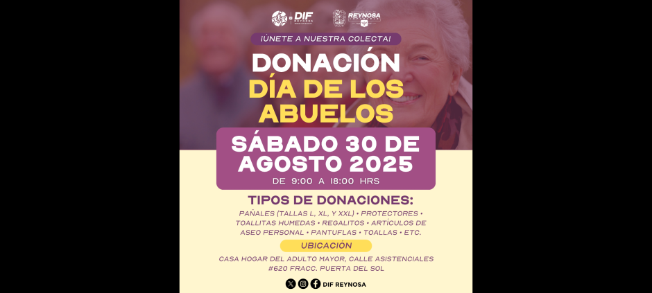 Invita DIF-Reynosa a participar en colecta por el Día de los Abuelos