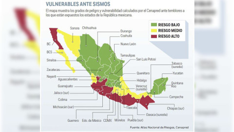 13 estados con sismicidad importante en el país: Cenapre