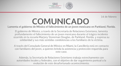 Gobierno Mexicano lamenta muerte de joven en tiroteo 