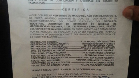 Cambian dirigencia en el Sindicato de Maquiladoras   