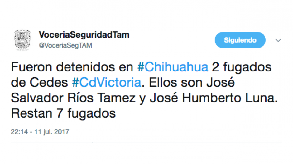 Detienen en Chihuahua a dos reos fugados de CEDES de Victoria