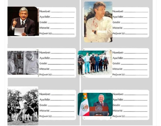 Morena comparte etiquetas para cuadernos con imágenes de AMLO 