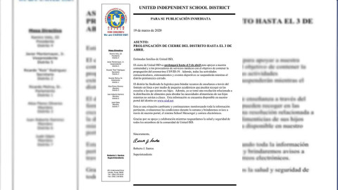 Cierre de United ISD permanecerá hasta el 3 de abril
