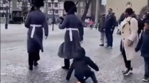 Guardia de la Reina Isabel II pisotea a un menor distraído frente a la Torre de Londres