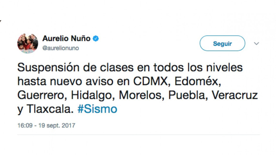 Suspenden clases en ocho estados tras sismo