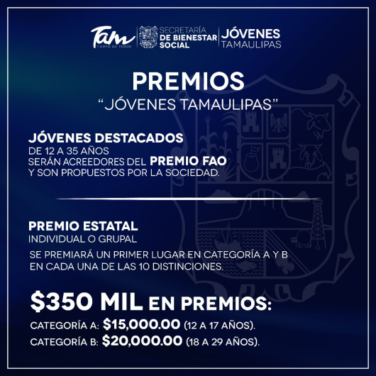 Convoca Gobierno Estatal a Premios Jóvenes Tamaulipas