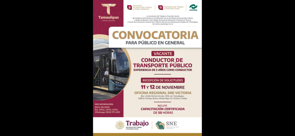 Busca STPS trabajadores para operadores de camiones de transporte público en Tamaulipas