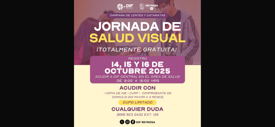 Invita DIF-Reynosa a registrarse a Jornada de Salud Visual para apoyar a la población con problemas de la vista