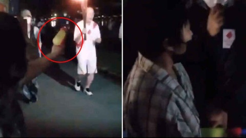 Mujer es detenida tras intentar apagar la antorcha olímpica durante recorrido 