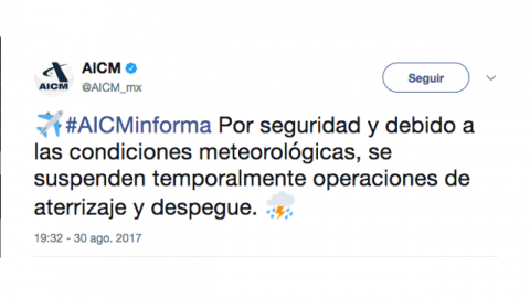 Suspende AICM operaciones por inundaciones