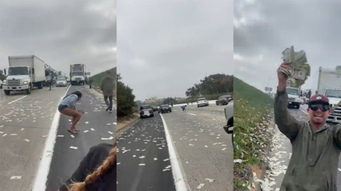 Camión tira dinero en autopista y genera caos 