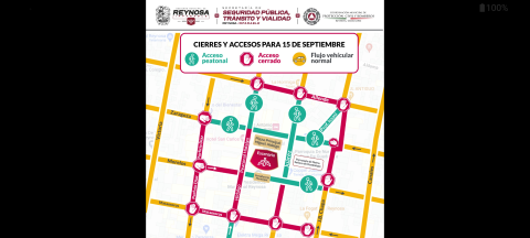 Cierre de vialidades en Zona Centro por ceremonia del Grito de Independencia