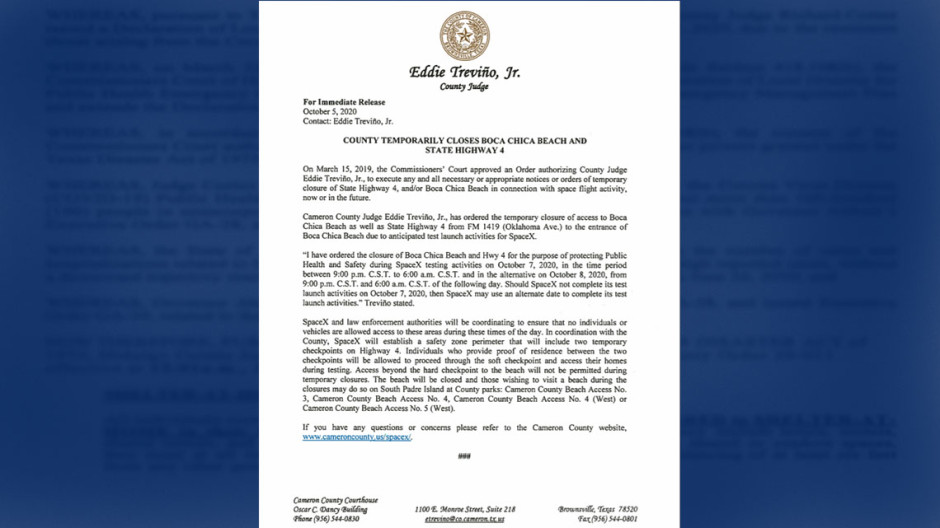 Playa Boca Chica cerrará temporalmente por actividades de SpaceX 