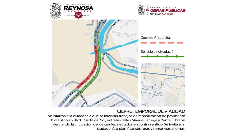 Cierre temporal de bulevar Puerta Del Sol por trabajo de rehabilitación 