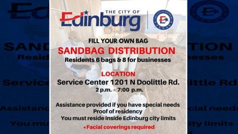 Inician distribuciones de sacos de arena en Edinburg  ante posibles inundaciones