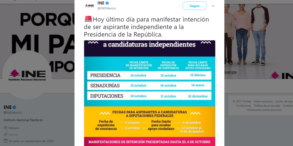 Hoy vence el plazo para registro de candidatos independientes
