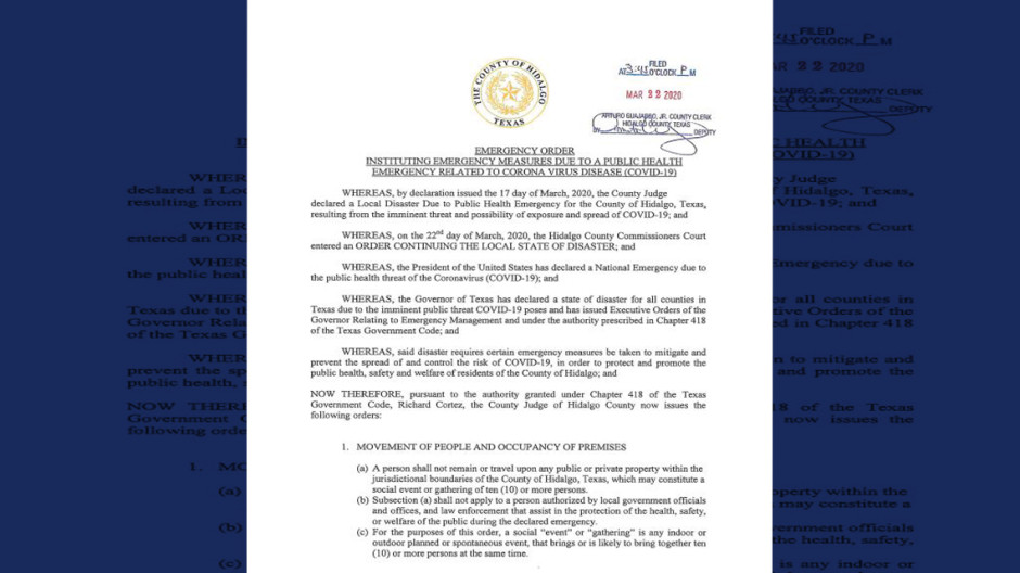 A partir de hoy y hasta el 5 de abril, el condado de Hidalgo impondrá toque de queda