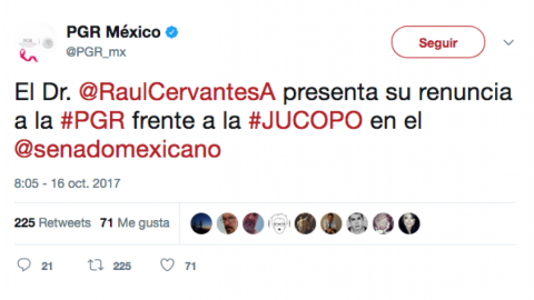 Renuncia Raúl Cervantes a la PGR