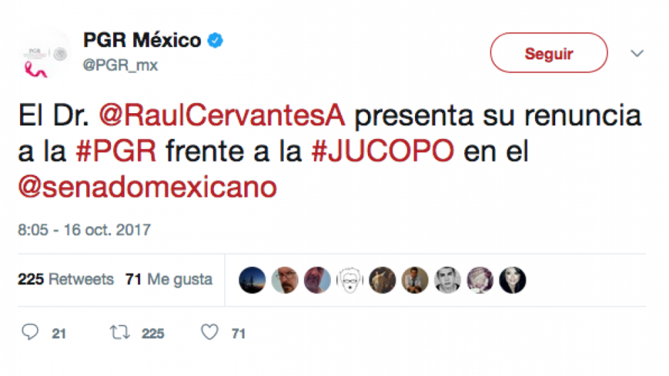 Renuncia Raúl Cervantes a la PGR