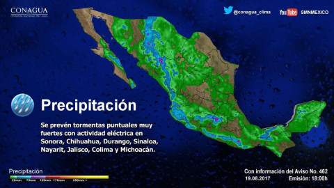 Pronostica SMN tormentas intensas 8 estados de México
